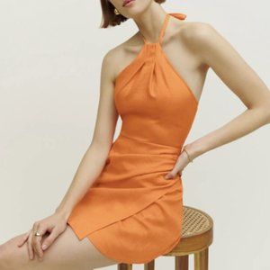 Reformation DORY DRESS Orange Linen Halter Dress